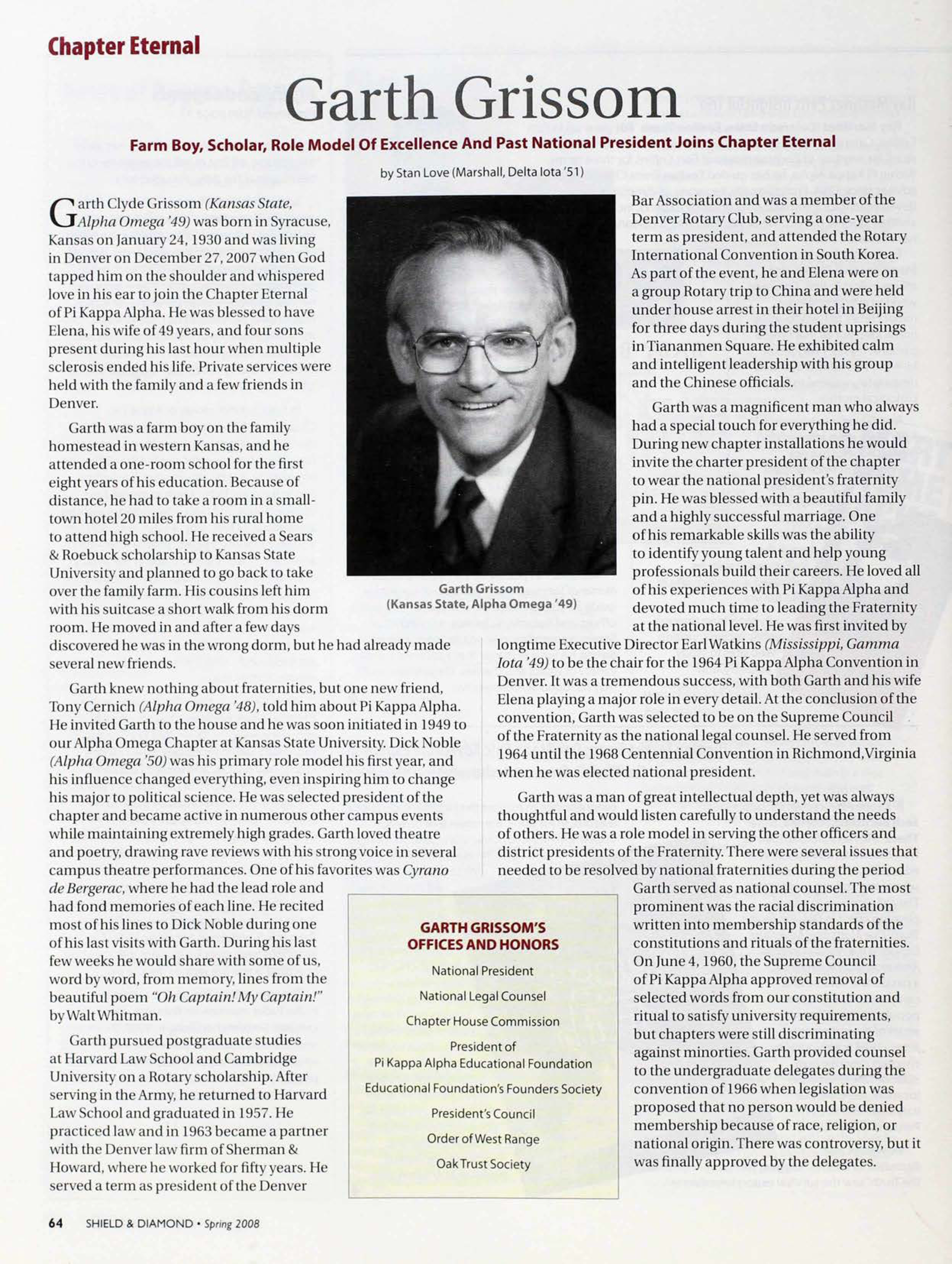 Chapter Eternal: Garth Grissom, Spring 2008